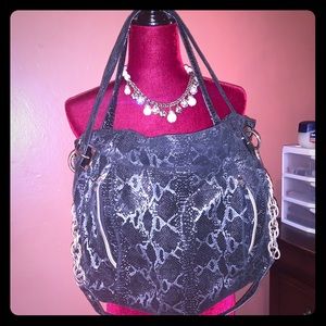 Animal Print Large Shoulder Bag W/ long chain